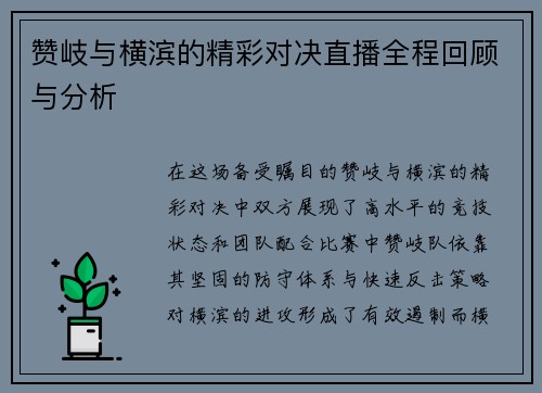 赞岐与横滨的精彩对决直播全程回顾与分析