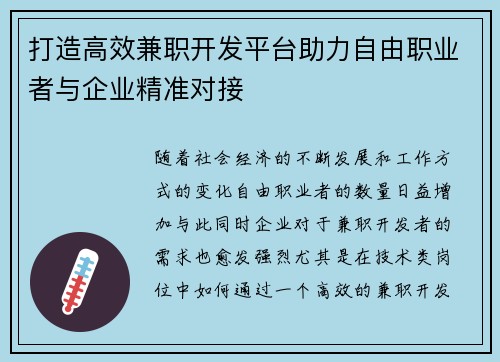 打造高效兼职开发平台助力自由职业者与企业精准对接